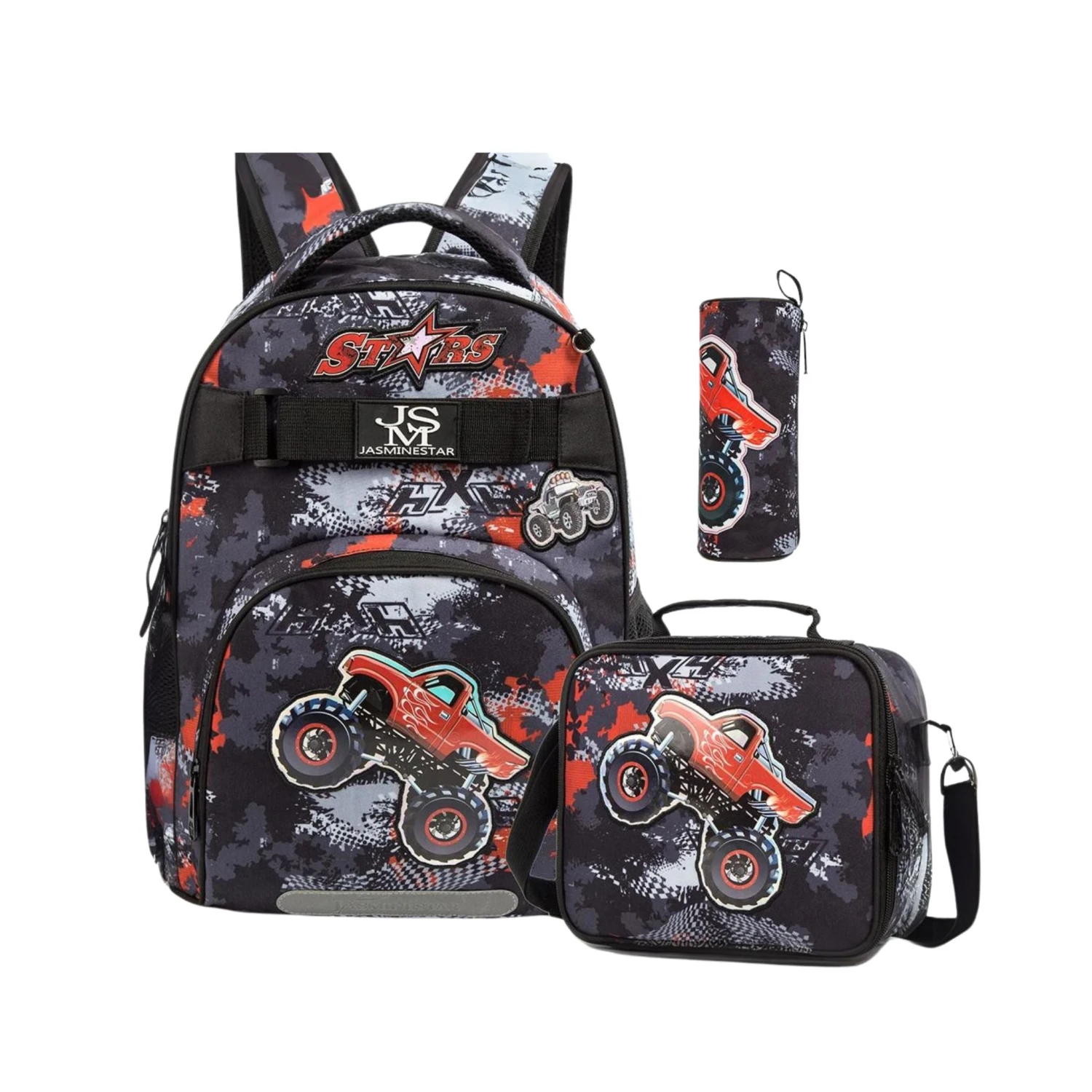 Boys Monster Truck 3 Piece Backpack Set 3 Boys Monster Truck 3 Piece Backpack Set