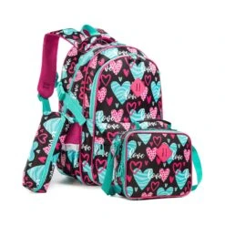 Heart Print 3-Piece Backpack Set